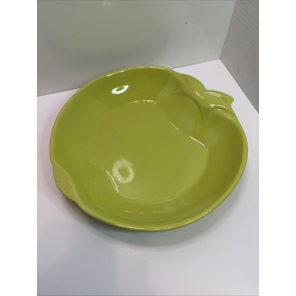 Cerutil Stoneware Made In Portugal Green Apple Shaped Baking Dish Pie Plate #196